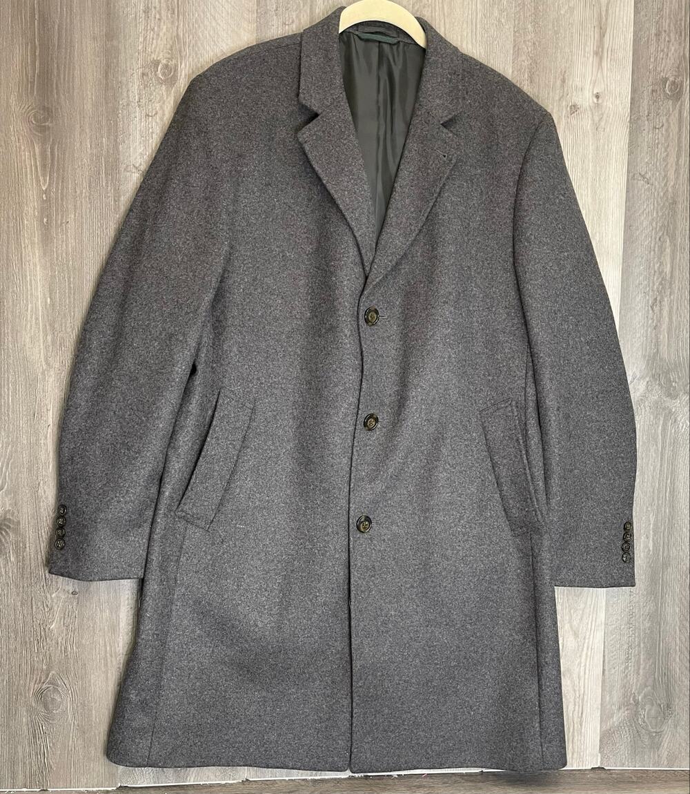 Lauren Ralph Lauren Men 44R Charcoal Wool Cashmere Overcoat Italian Fabric